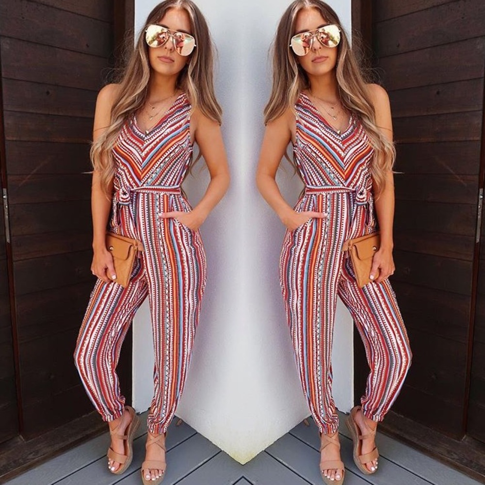 Hope’s Boutique Multiprint Stripe Jumpsuit Size S